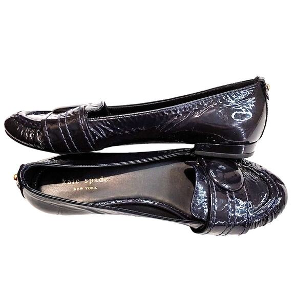 Kate Spade New York Patent Leather Whipstitch Trim Loafers Black Womens Size 7.5 - Picture 2 of 10
